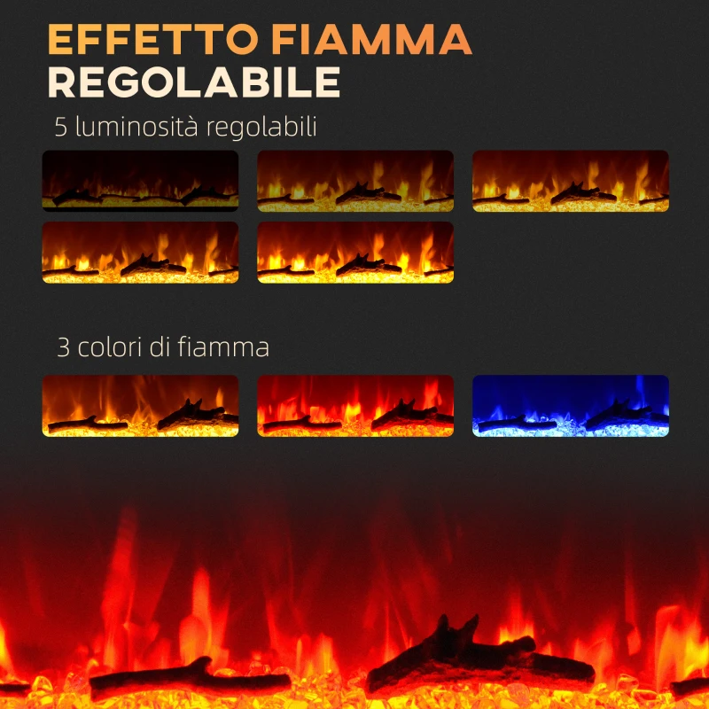 HOMCOM Camino Elettrico 1800W Regolabile con Telecomando, in Acciaio e Vetro Temperato, 127x15.8x45 cm, Nero