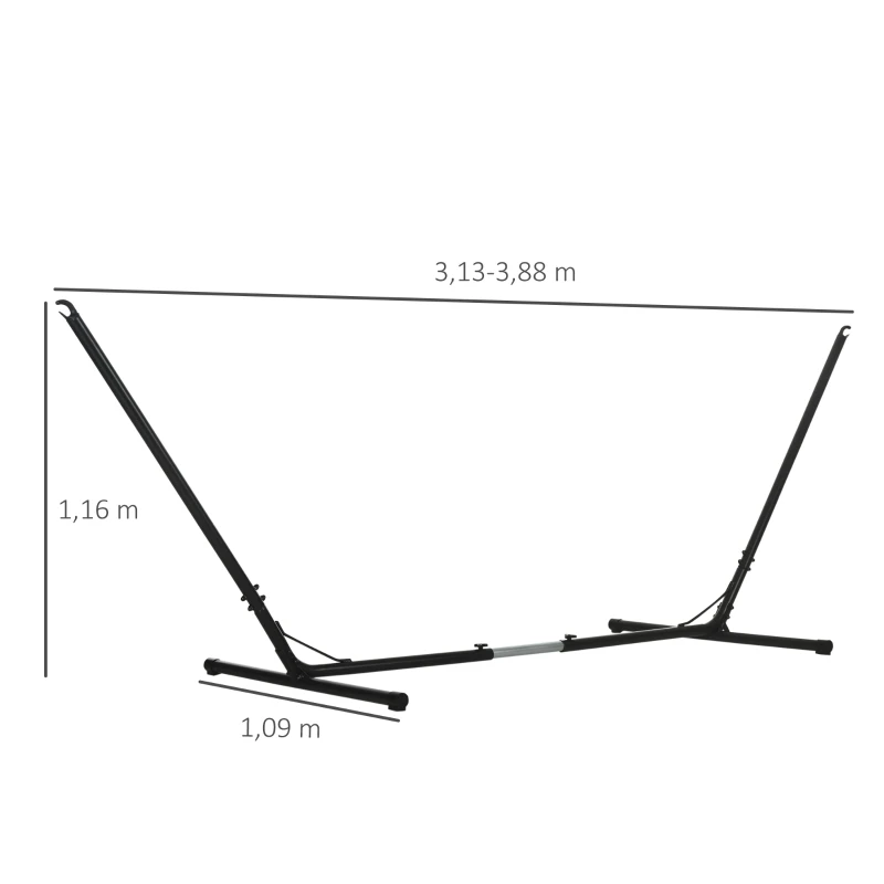 Outsunny Support Pied de hamac réglable Structure Robuste métal époxy Noir dim. 3,08-3,80L x 1,09l x 1,16H m