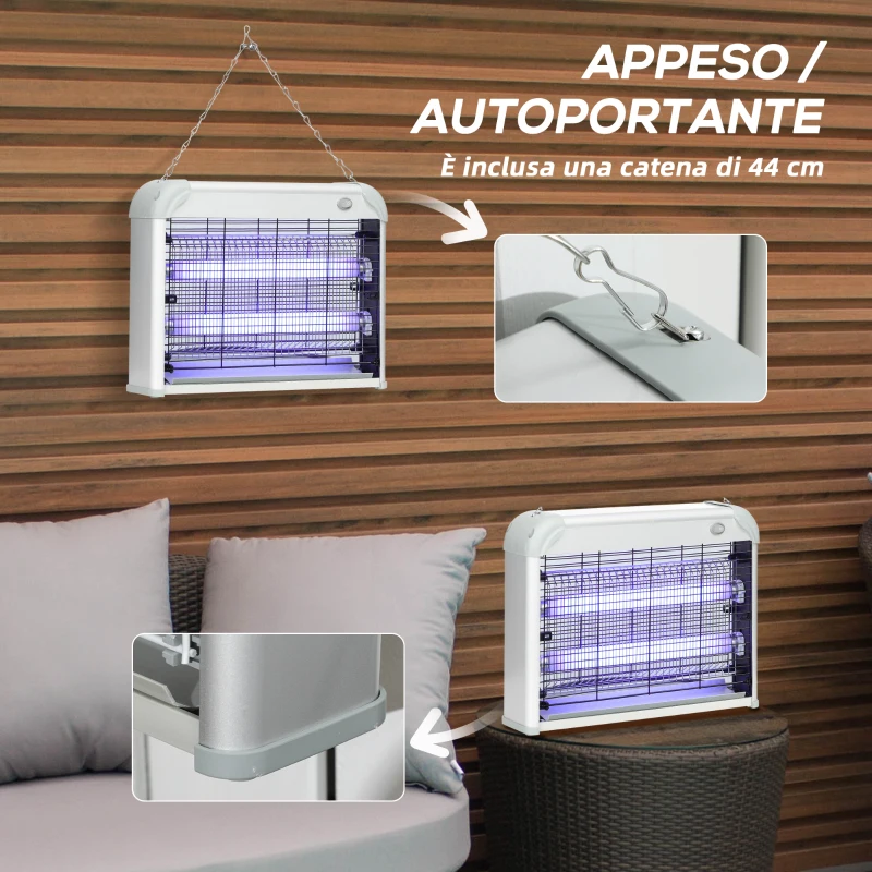 Outsunny Zapper per Insetti e Zanzare da 20W a Luci LED UV con Vassoio Rimovibile, in ABS e Metallo, 39x8x28 cm