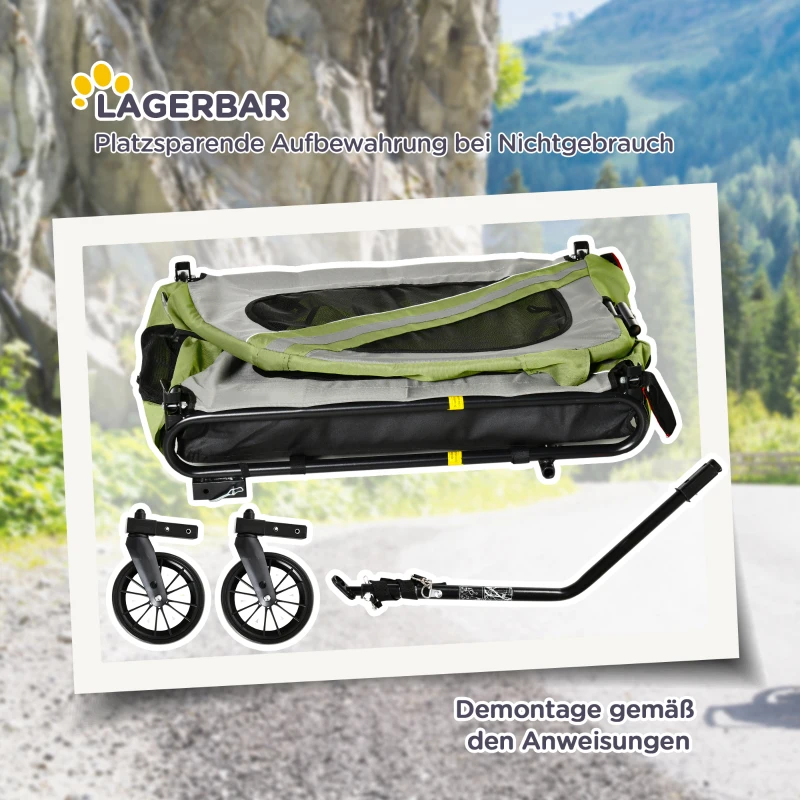 PawHut 2-in-1 Hundebuggy, Hundefahrradanhänger, klappbar, wetterfest, für Hunde bis 20 kg, Grün(m-6)