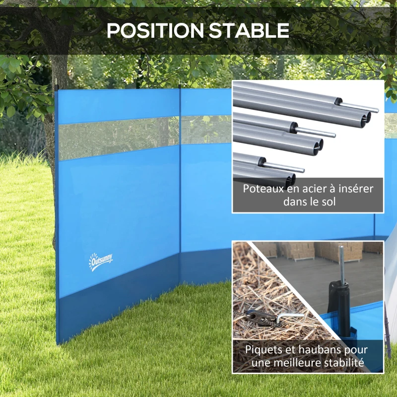 Outsunny Paravent brise-vent de camping portable pliable avec sac de transport et poteaux en acier dim. 440 cm x 140 cm bleu