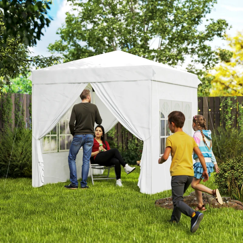 Outsunny Carpa Plegable Pop-up 2,5x2,5 m con 4 Paredes Laterales Anti-UV Altura Ajustable y Bolsa de Transporte Blanco