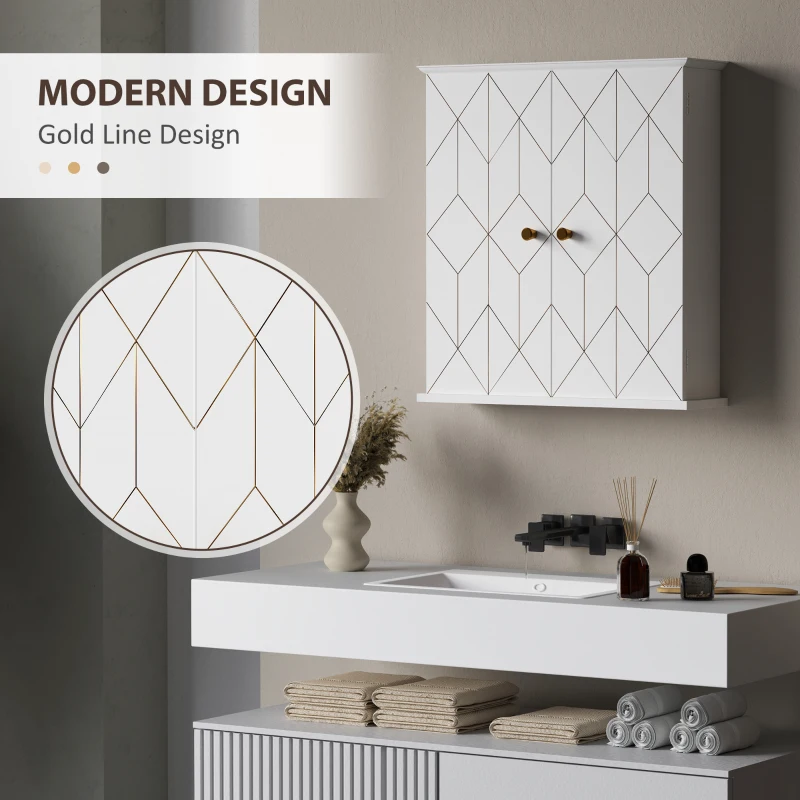 HOMCOM Bathroom Cabinet Wall Mounted, Bathroom Wall Cabinet Medicine Cabinet with 2 Doors, Adjustable Shelf, White