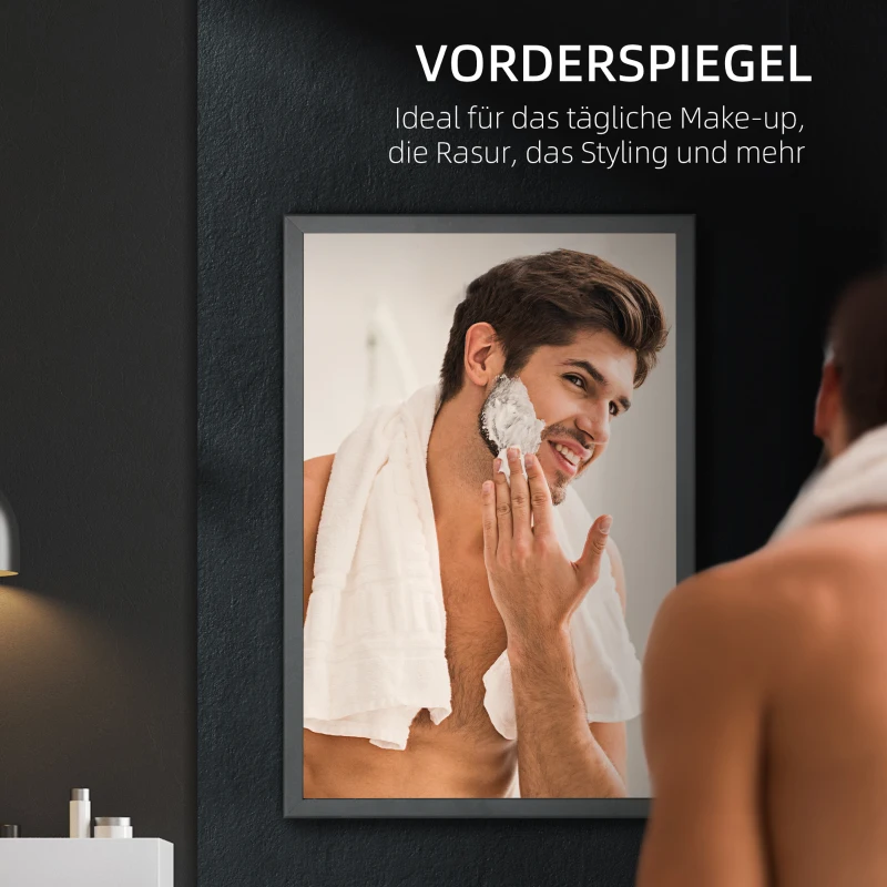 kleankin Spiegelschrank, Badschrank, 3 Regalfächer, Edelstahl, 40x12x60cm, Schwarz