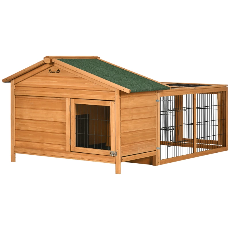 PawHut Wooden Rabbit Hutch Outdoor, Guinea Pig Hutch, Detachable Pet House Animal Cage with Openable Run & Roof Lockable Door Slide-out Tray 146 x 95 x 69cm