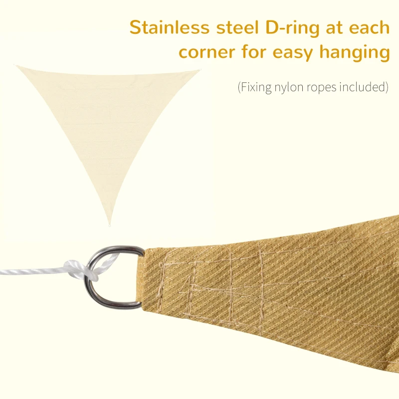 Outsunny 5x5x5m Triangle Sun Shade Sail, Outdoor UV Protection HDPE Canopy, Patio Deck Shelter with Steel Rings and Ropes Yellow