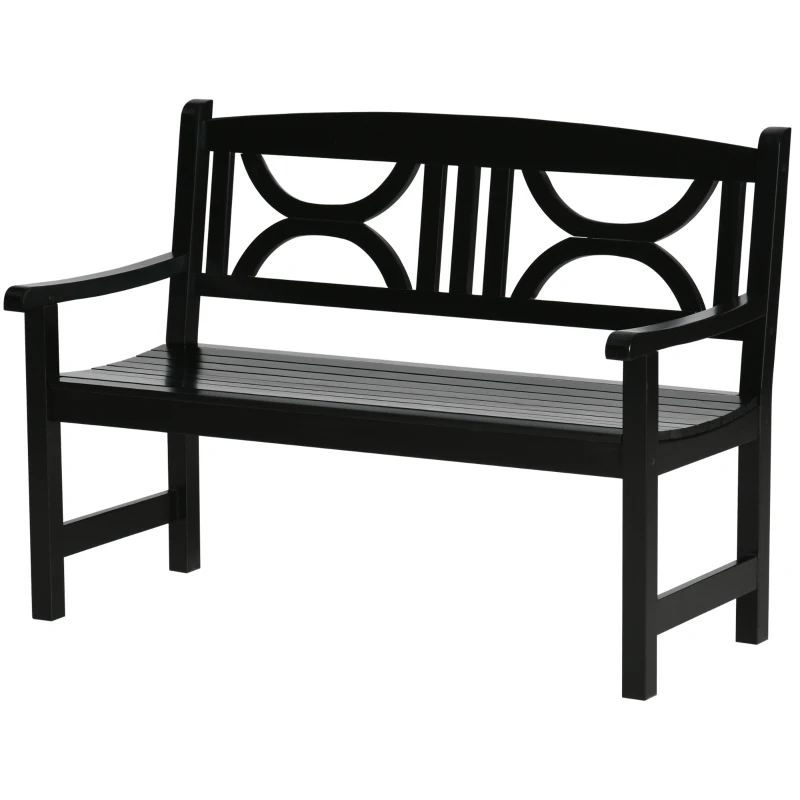 Outsunny Banc de jardin 2 places banquette extérieur terrasse patio dossier haut assise à lattes accoudoirs confortables bois de peuplier 123 x 61 x 89,5 cm noir