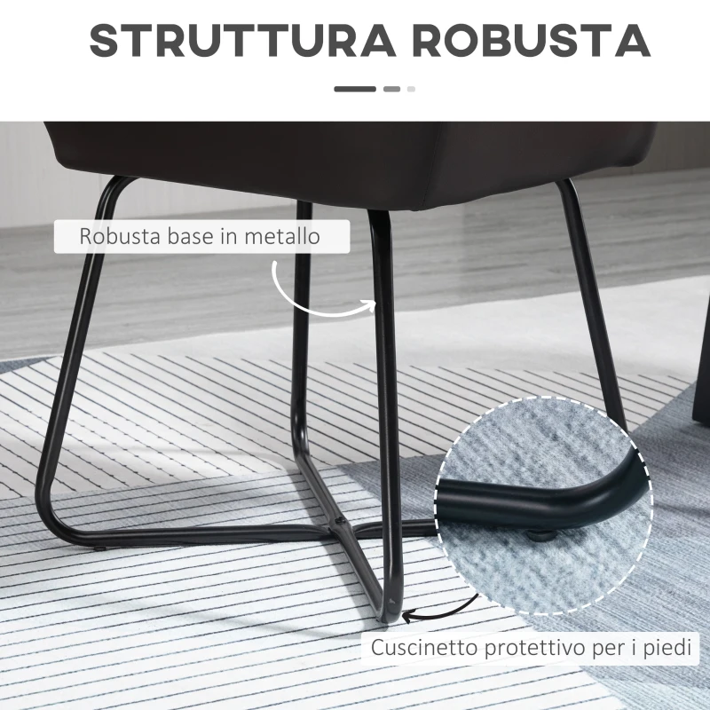 HOMCOM Set 2 Sedie Moderne per Sala da Pranzo, Cucina o Soggiorno, Sedie Imbottite in Similpelle Marrone 60x56.5x85cm
