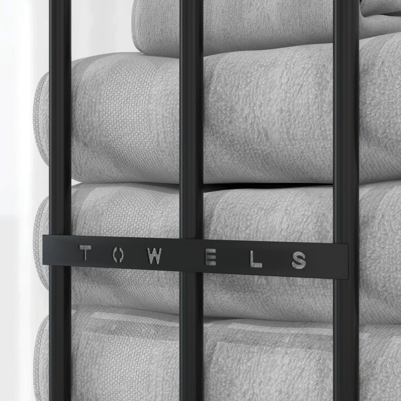 HOMCOM Toallero de Pared con 3 Barras y Marco de Metal Soporte de Toallas para Hotel 21x12x74 cm Negro