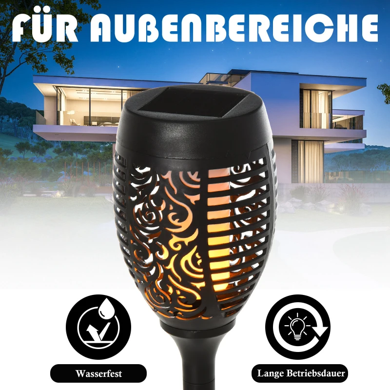 Outsunny Gartenbeleuchtung 4 Stück Solar LED Warmweiß Gartenstrahler mit Erdspieß Stecker IP44 Wasserdichter Gartenleuchte Solar Gartenlampe für Draußen Garten Rasen, Hof
