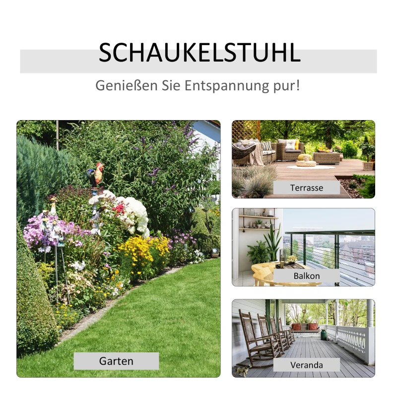 Outsunny Garten Schaukelstuhl Relaxsessel Gartenstuhl Schaukelsessel Bambus Sperrholz Weiß 70 x 100 x 95,5 cm