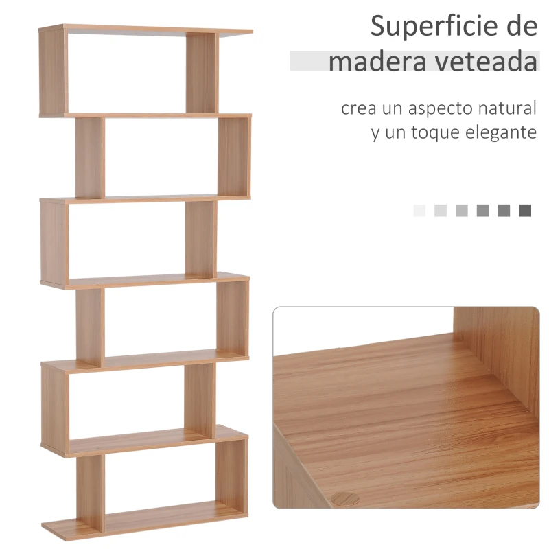 HOMCOM Estantería para Libros Moderna Librería con 6 Estantes para Comedor Salón Estudio 80x23x192 cm Natural