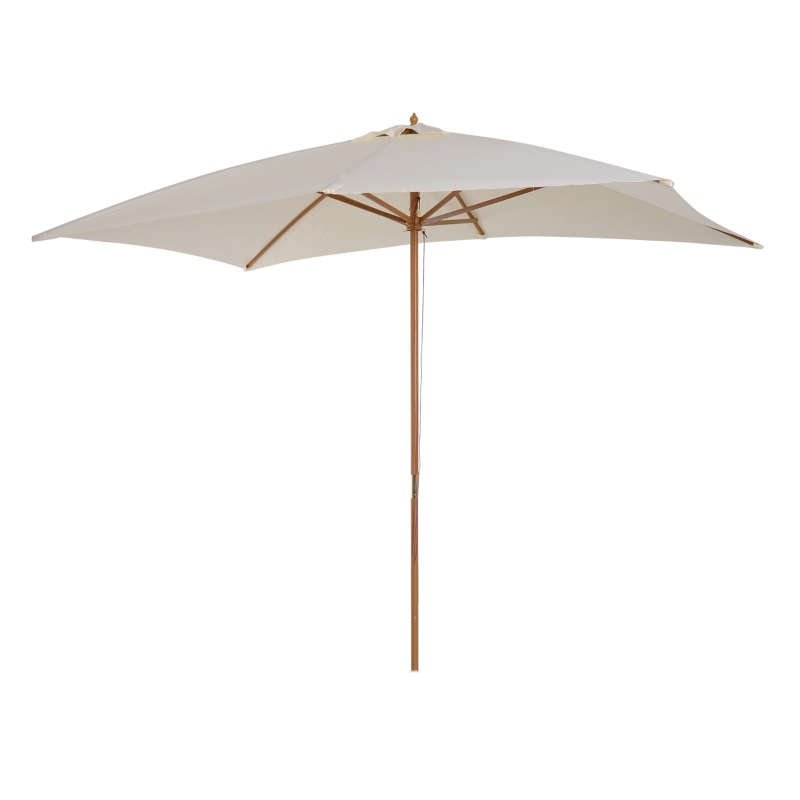 Outsunny 2 x 3m Wooden Garden Parasol Umbrella Outdoor Sun Shade Canopy, Cream White