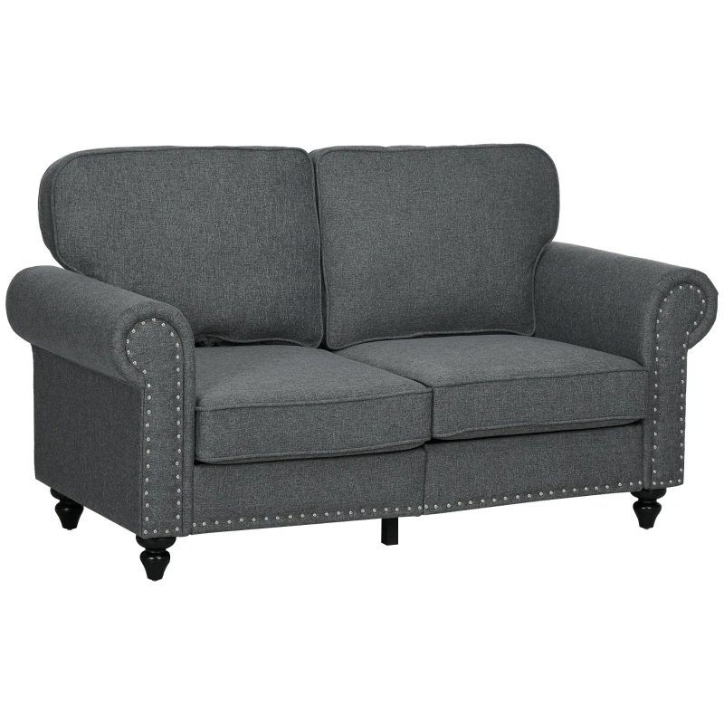 HOMCOM Two-Seater Mid-Century Sofa, with Pocket Springs - Charcoal Grey