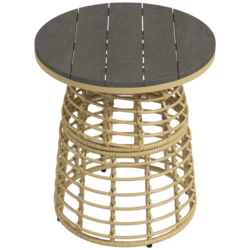 Outsunny Table basse de jardin ronde en résine aspect rotin métal et plateau composite, dim. Ø45 x 50H cm