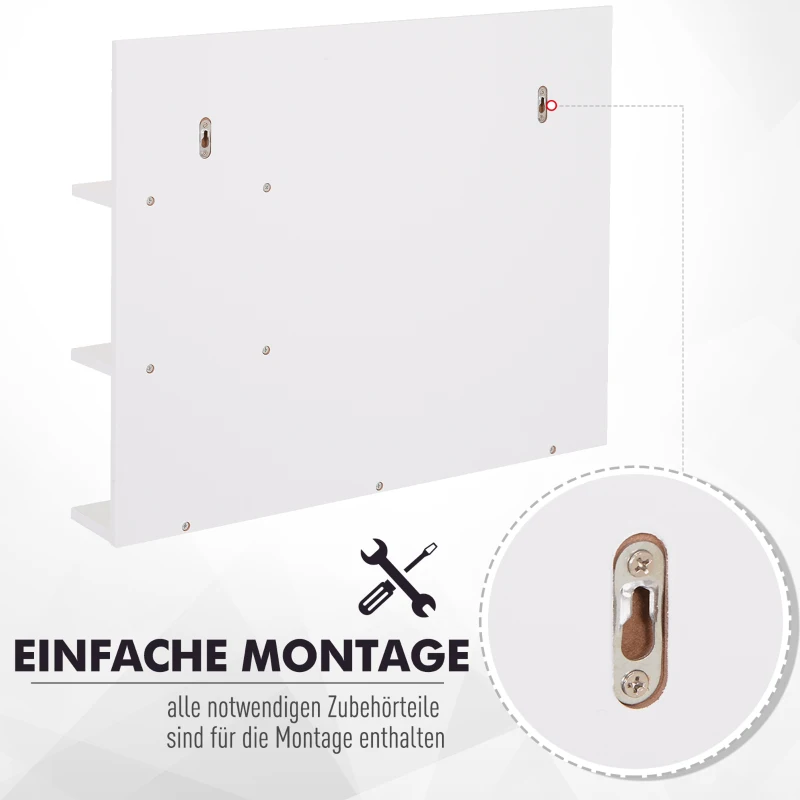 kleankin Badspiegel mit 3 Ablagen, Wandspiegel, Badezimmerspiegel, Spiegelregal für Badezimmer, Weiß, 60 x 10 x 48 cm