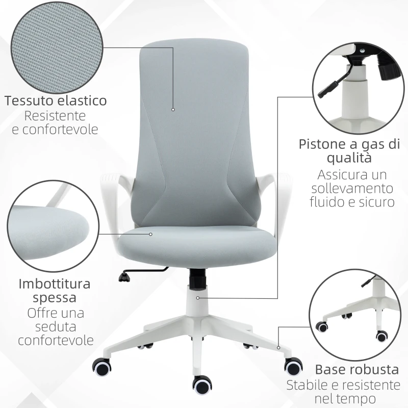 Vinsetto Sedia da Ufficio Ergonomica con Altezza Regolabile e Funzione di Inclinazione, 62x56x110-119.5 cm