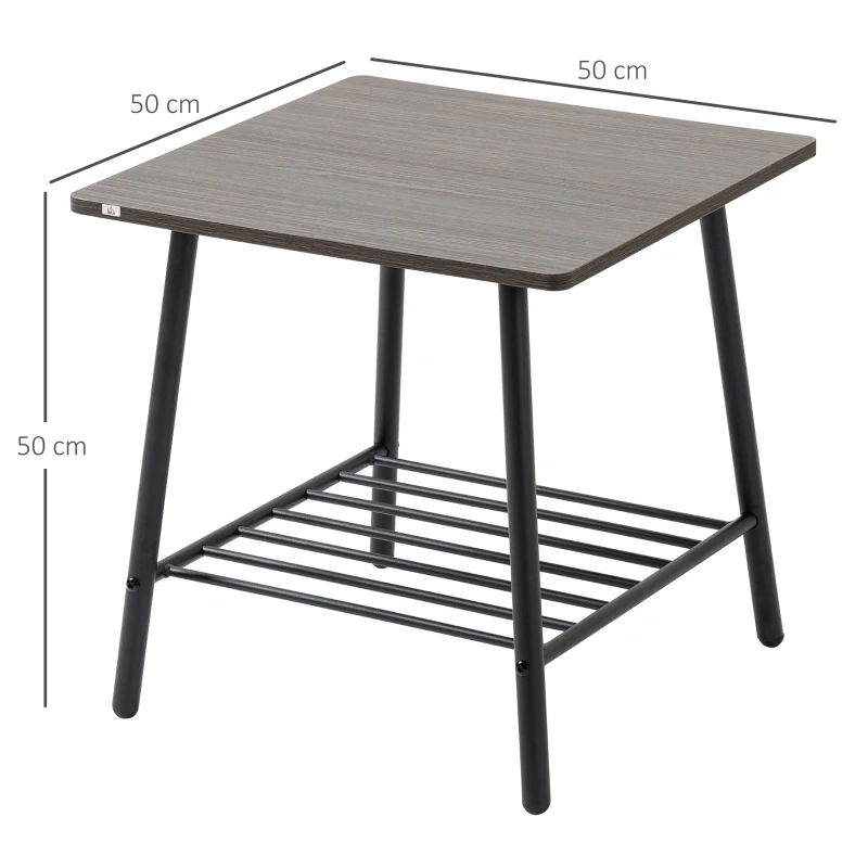 HOMCOM Mesa Auxiliar con Estante Mesita de Salón para Dormitorio Estudio Oficina Estilo Industrial 50x50x50 cm Gris