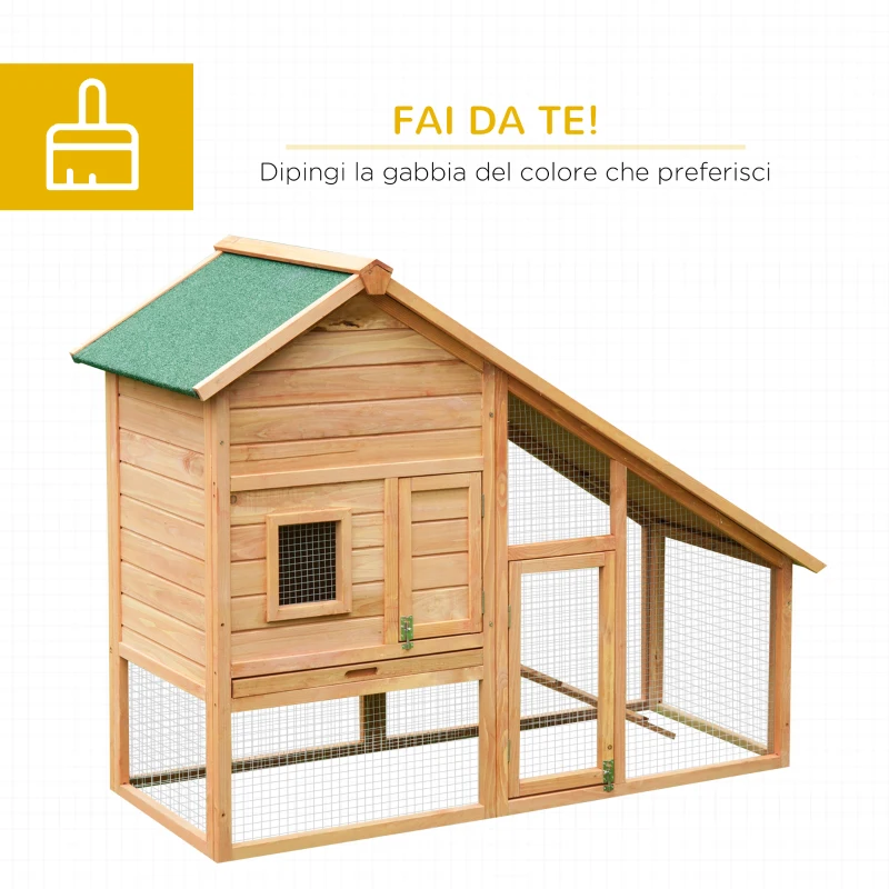 PawHut Gabbia per Conigli in Legno con Recinto e Rampa, Conigliera da Esterno Casetta per Porcellino d'India con Tetto Impermeabile, 158x65x120cm