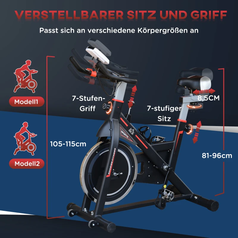 HOMCOM Heimtrainer Indoor-Cycle leiser Betrieb 103 x 48 x 115cm Stahl Schwarz