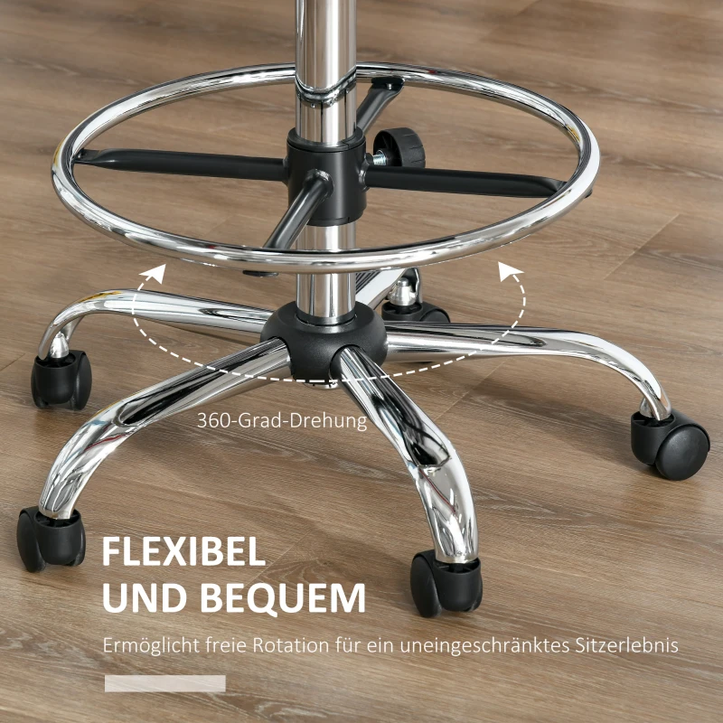 HOMCOM Barhocker Drehstuhl Höheverstellbarer Barstuhl mit Rollen aus Kunstleder-Leder Arbeitshocker Bürohocker 360° schwenkbar mit Lehne Gepolstertet Beige 56 x 57 x 104-127 cm