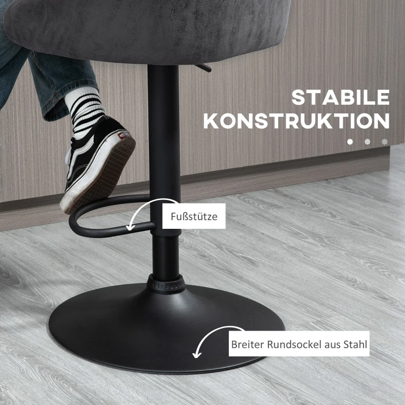 HOMCOM 2er-Set Barhocker, höhenverstellbar, 360-Grad-Schwenk-Design, 57 cm x 50 cm x 84-104cm, Grau