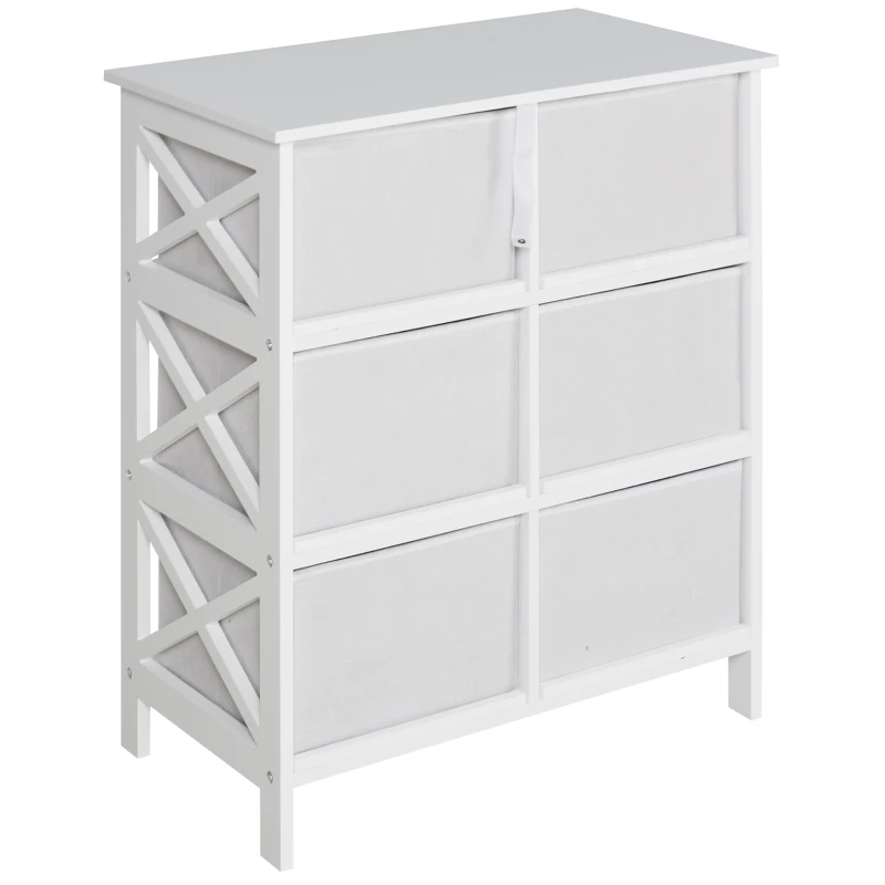HOMCOM Meuble de rangement commode design contemporain dim. 64L x 37l x 76H cm 6 tiroirs MDF blanc non tissé gris clair