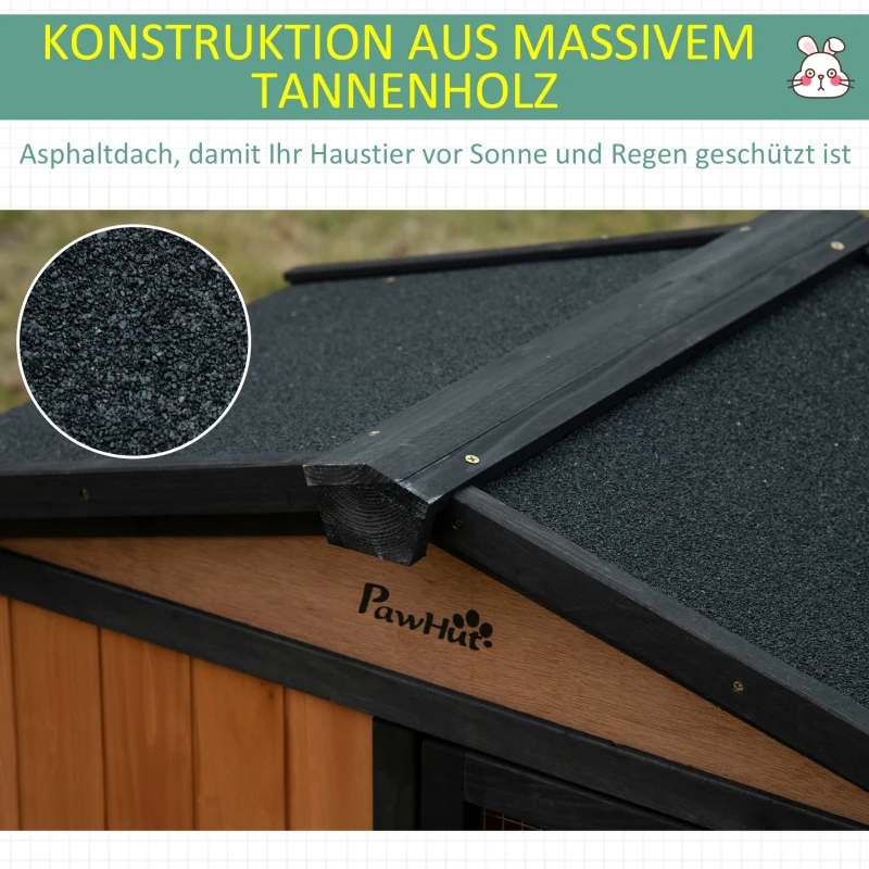 PawHut Kleintierstall mit Freilaufgehege inkl. Rampe Tannenholz Schwarz + Orange