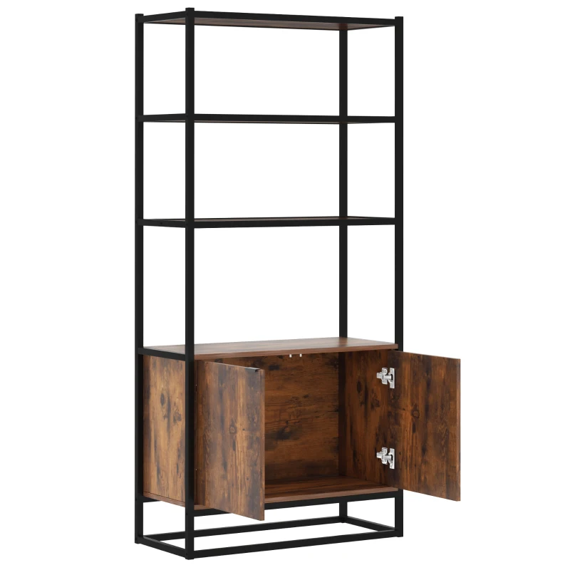 HOMCOM Scaffale Libreria in Stile Vintage con 3 Ripiani, 1 Armadietto in Legno e Telaio in Metallo Nero 76x33x162.5cm