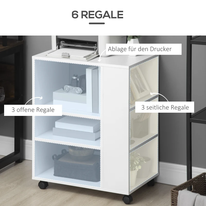 HOMCOM Druckerständer 6 Regale 4 Rollen 60 cm × 40 cm × 75,8 cm Weiß