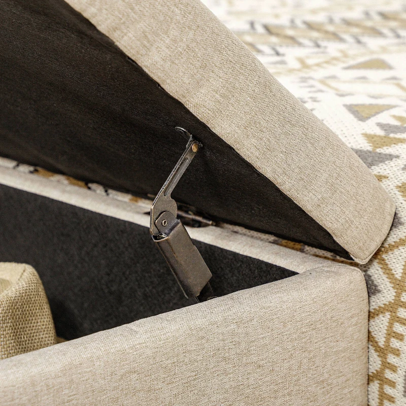 HOMCOM Banqueta con Almacenamiento Banco Rectangular Tapizado en Lino con Tapa Abatible y Patas de Acero 110x44x48 cm Beige