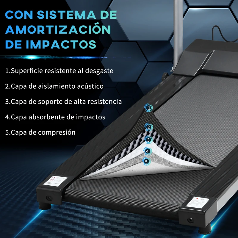 HOMCOM Cinta de Correr Plegable Velocidad de 1-10km/h Cinta de Andar Eléctrica con Pantalla LCD Botón de Emergencia y Carga Máx. 110 kg para Fitness Hogar Oficina 122x62,5x119 cm Plata y Negro