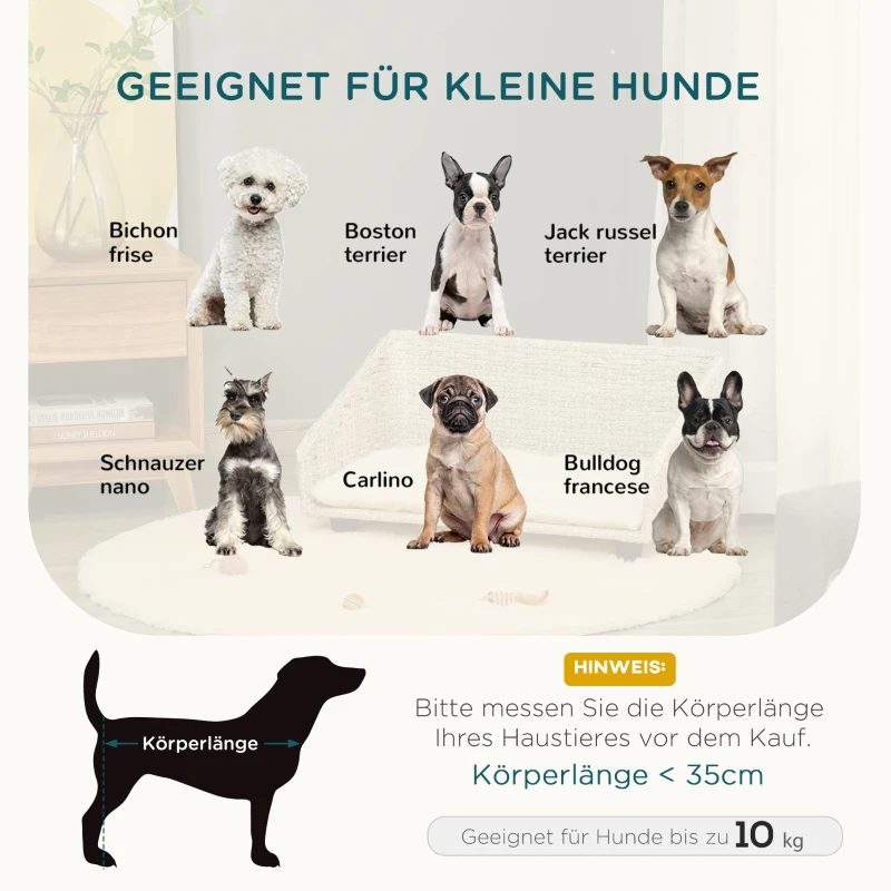 PawHut Haustiersofa Hundebett Rattan mit Kissen vier Füßen Haustierbett Katzenbett Hundekorb Hundesofa für kleine Hunde Hellgrau+Weiß 70,5 x 40 x 37,5 cm