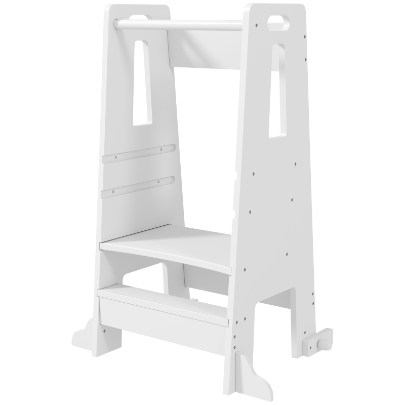 AIYAPLAY Torre de Aprendizaje para Niños con Pedal Altura Ajustable en 3 Niveles y Barrera de Seguridad 45x47,5x91 cm Blanco