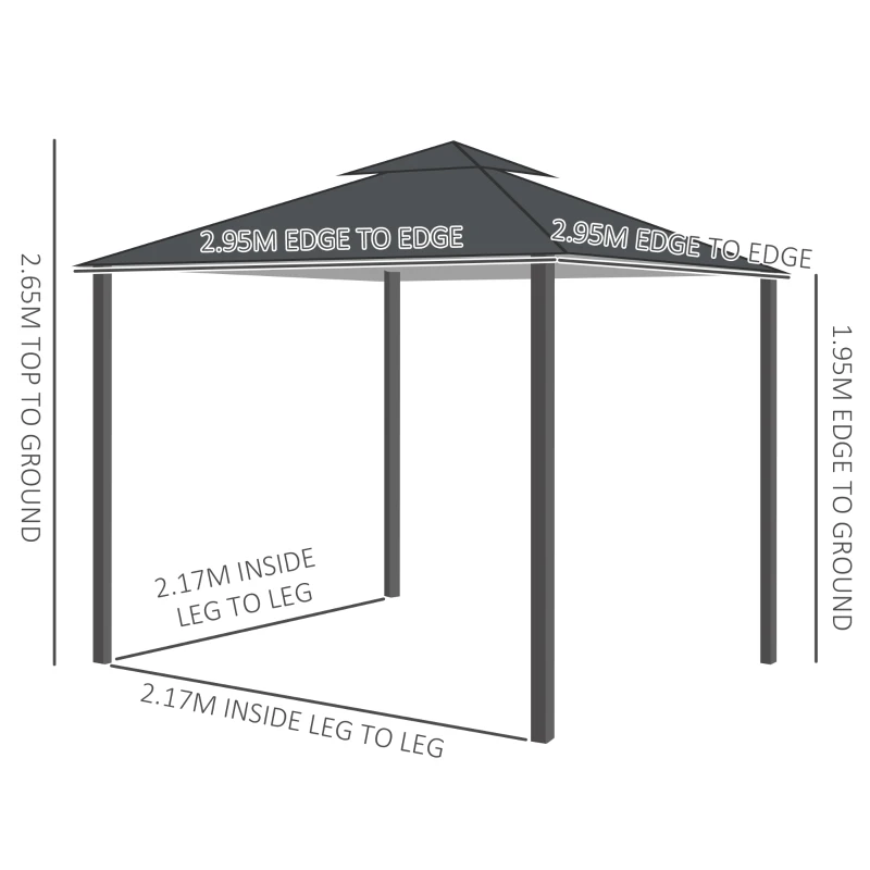Outsunny 3 x 3 m Garden Gazebo Double Roof Marquee Patio Wedding Party Tent Canopy Shelter with Sidewalls, (Dark Grey)