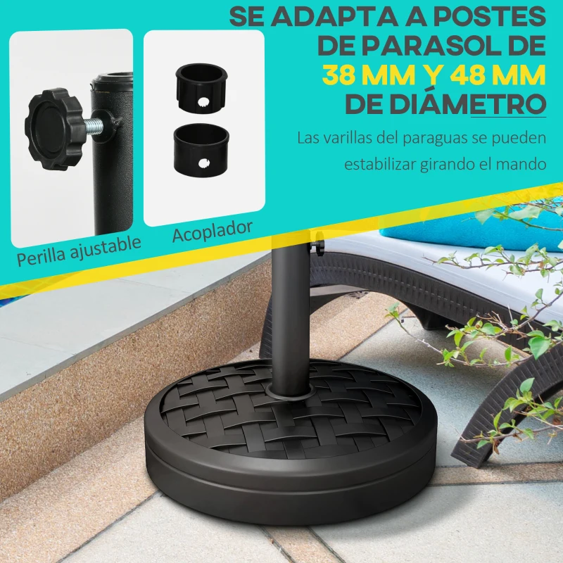 Outsunny Soporte para Parasol Rellenable de Cemento Peso 18 kg para Poste de Paraguas de Ø38/48 mm Ø45x36 cm Negro