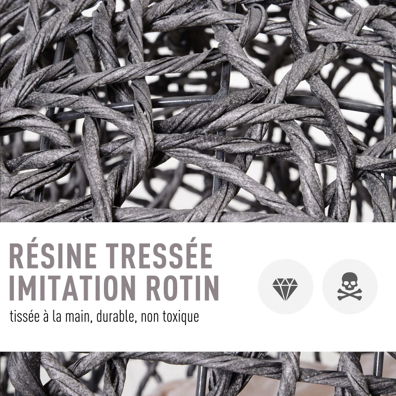 PawHut Panier chat lit surélevé chat cosy niche grotte grand confort dim. Ø 52 x 58H cm coussin moelleux inclus résine tressée imitation rotin gris