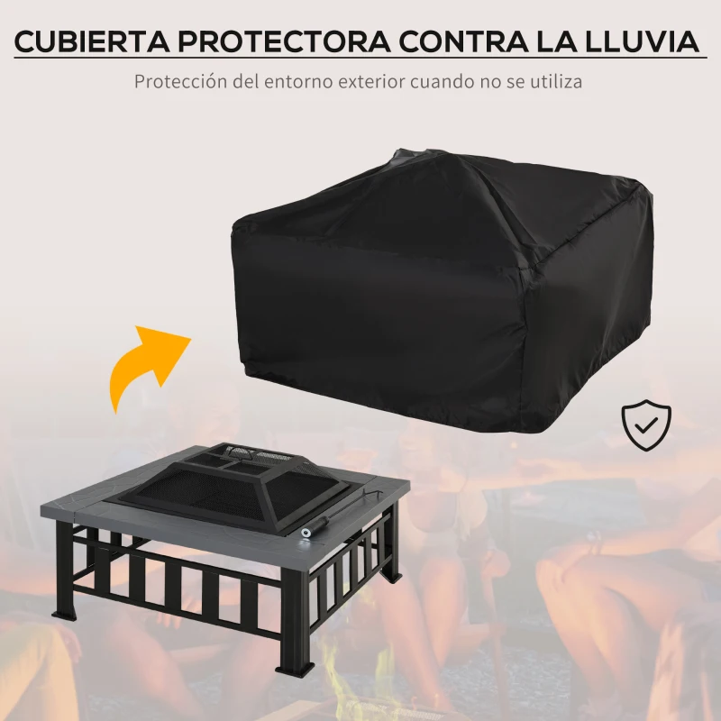 Outsunny Brasero Exterior de Metal Hoguera Multifuncional tipo Calentador 3 en 1 como Pozo de fuego/BBQ/Cubo de Hielo para Terraza Patio y Jardín 86x86x54 cm