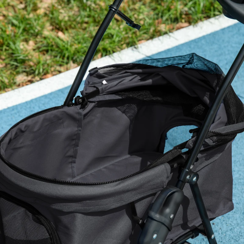 PawHut Poussette buggy pliable chien chat panier rangement porte-gobelets tissu 300D Oxford imperméable 4 roues noir