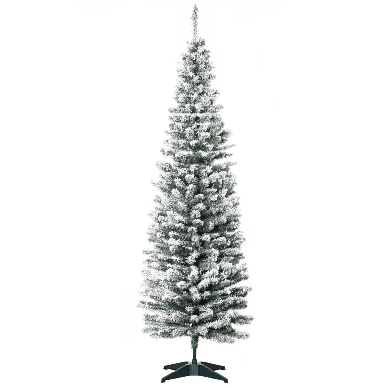 HOMCOM Künstlicher Weihnachtsbaum, 210 cm, beschneite PVC-Zweige, klappbar, Metallständer, Grün/Weiß