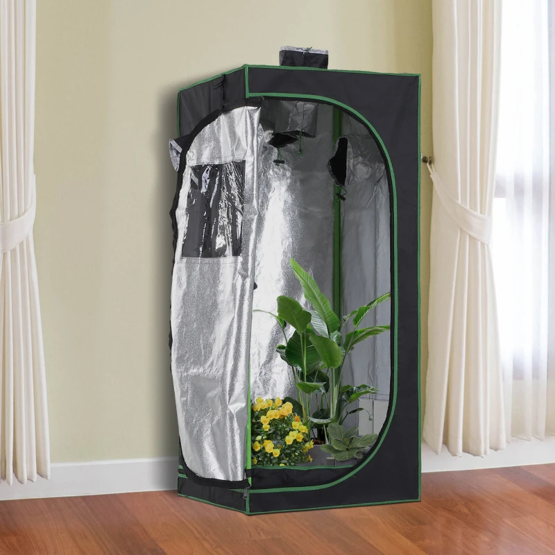 Outsunny Grow Tent Reflective Mylar Hydroponic with Adjustable Vents and Floor Tray for Indoor Plant Growing, 60 x 60 x 140 cm (24.5" x 24.5" x 55")