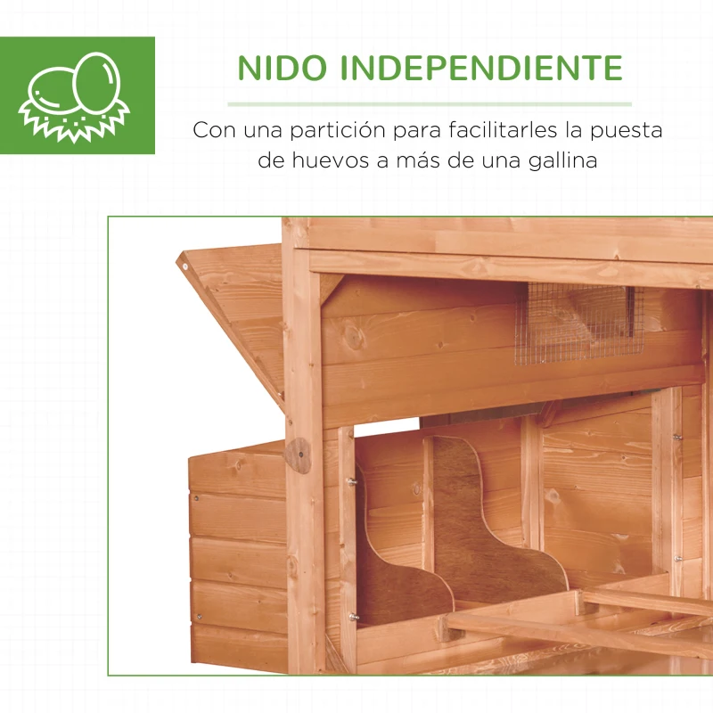 PawHut Gallinero de Exterior de Madera para 8-10 Gallinas con 2 Nidos Bandeja Extraíble y Rampa 347x160x150 cm Madera natural