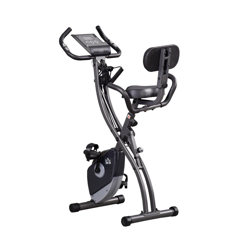 HOMCOM Cyclette Pieghevole Magnetica con 8 Livelli di Resistenza, Monitor LCD e Altezza Regolabile, 100x54x109cm, Grigio e Nero