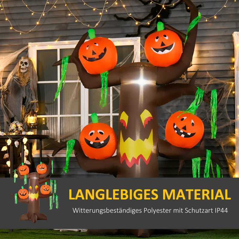 HOMCOM Aufblasbarer Spukbaum Kürbis Halloween Deko Figur Luftfigur mit LED Beleuchtung, Polyester, 180x80x240cm