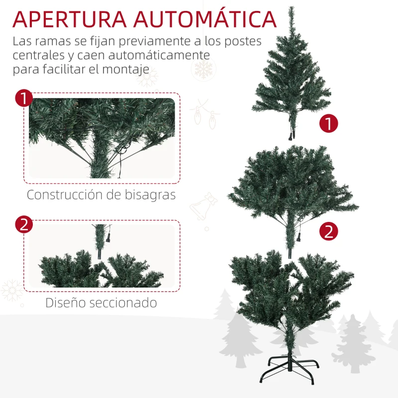 HOMCOM Árbol de Navidad Artificial de 1,5m 472 Ramas con 100 Luces LED y 80 Decoraciones Incluidas Ø91x150 cm Verde