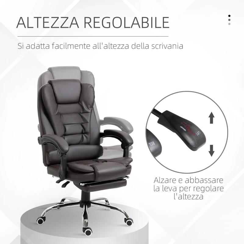 HOMCOM Poltrona da Ufficio Reclinabile in stile Presidenziale con Poggiapiedi, 64.5x69x109-117 cm, color Caffè