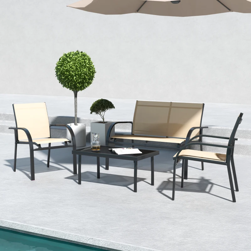 Outsunny Four-Piece Curved Steel Garden Dining Set  - Beige/Grey