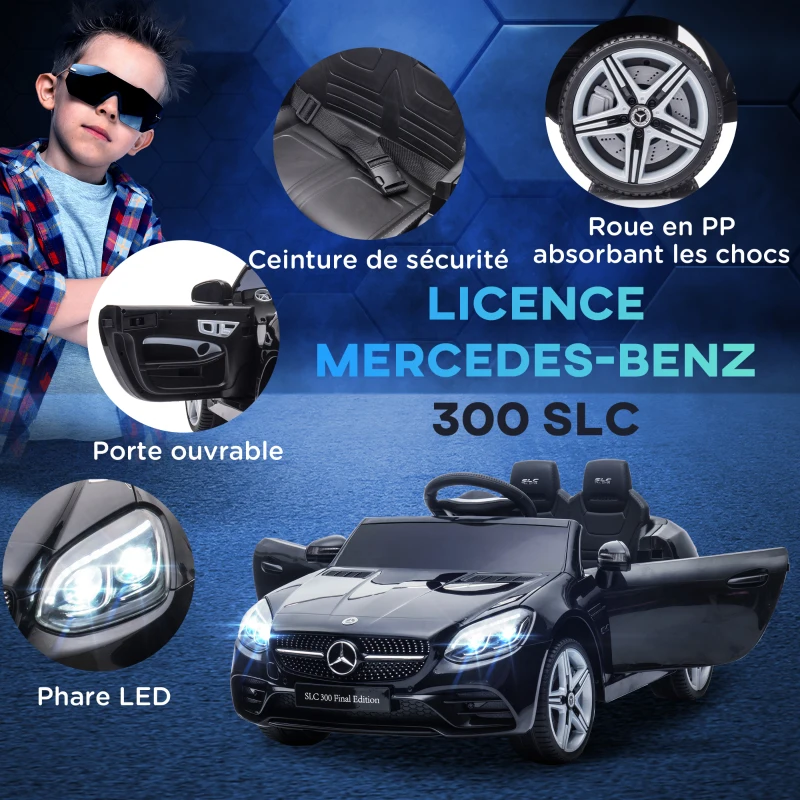 AIYAPLAY Voiture électrique enfants licence Mercedes SLC 300 12V V. Max. 5 Km/h effets sonores lumineux télécommande noir(m-6)