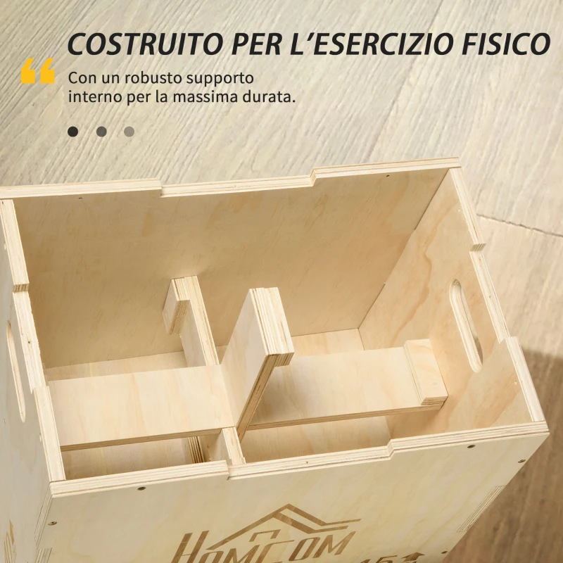 HOMCOM Box Jump a 3 Altezze Regolabili per Casa e Palestra, in Legno di Faggio, 45x40x60 cm