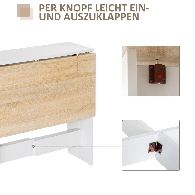 HOMCOM Klapptisch, Esstisch mit klappbarer Arbeitsplatte, Schreibtisch, Arbeitsstation, Beistelltisch, Spanplatte, Eiche, Weiß, 103 x 76 x 73,5  cm